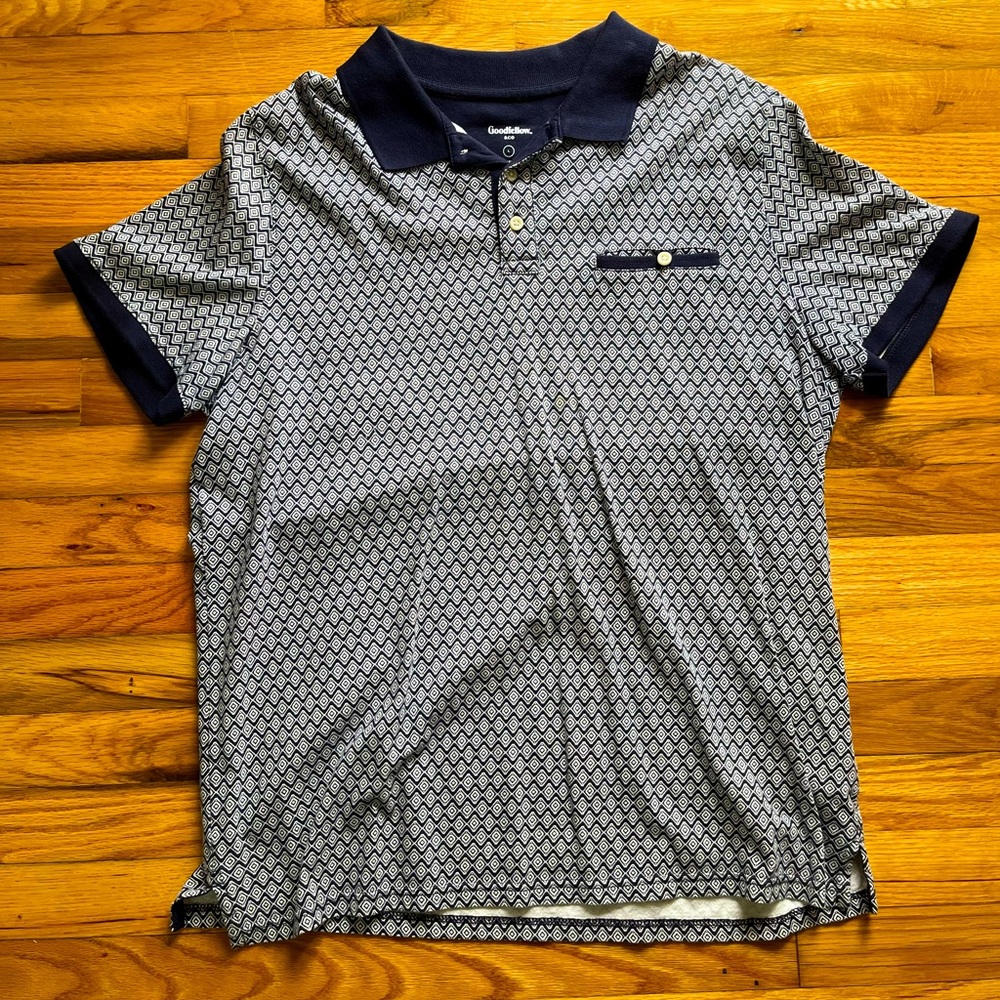 Goodfellow & Co Men's Short Sleeve Polo Shirt - Navy / White Pattern